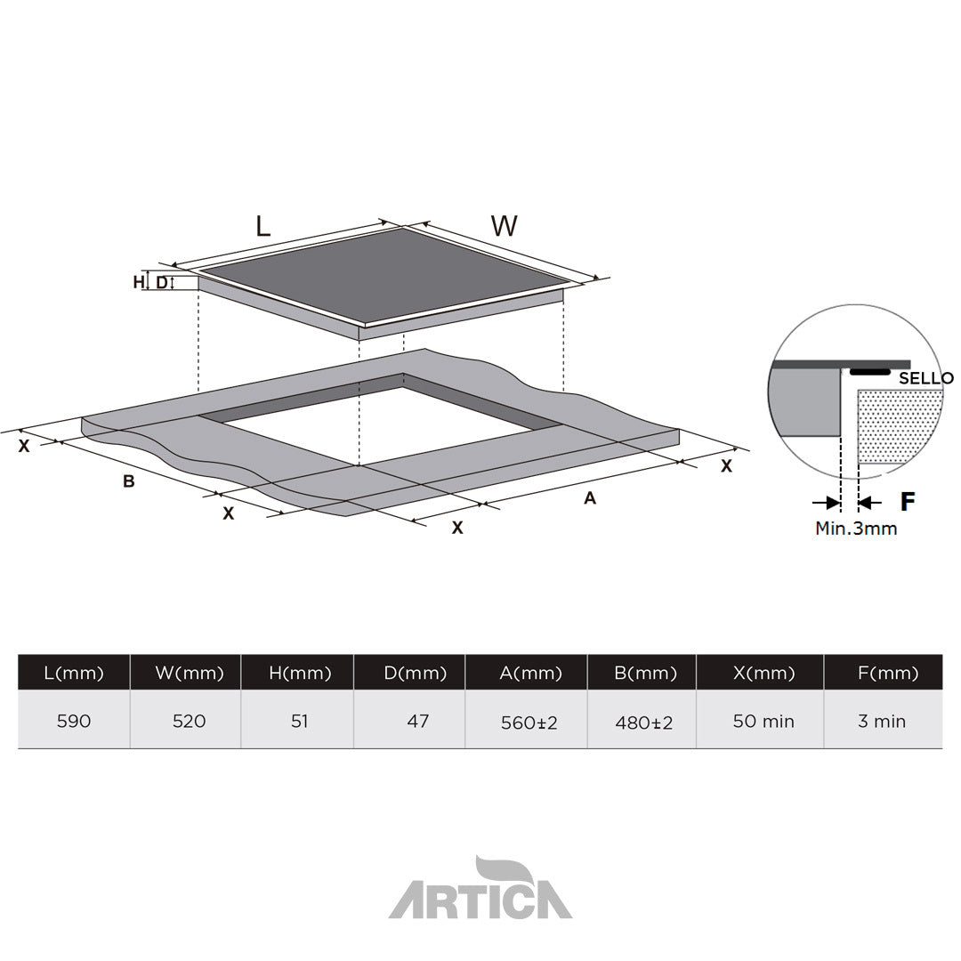 ENCIMERA VITROCERÁMICA ARTICA 60CM – 5700W, 3 ZONAS DE COCCIÓN, TÁCTIL Y BLOQUEO DE SEGURIDAD