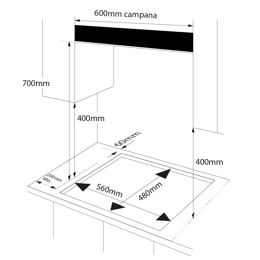 ENCIMERA A GAS ARTICA 60CM – 3 QUEMADORES, CRISTALGAS, FORJA WOK Y SEGURIDAD ANTI-CORTE