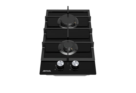 ENCIMERA A GAS ARTICA – 2 QUEMADORES, 4000W, CRISTAL NEGRO Y SEGURIDAD ANTI-CORTE DE GAS