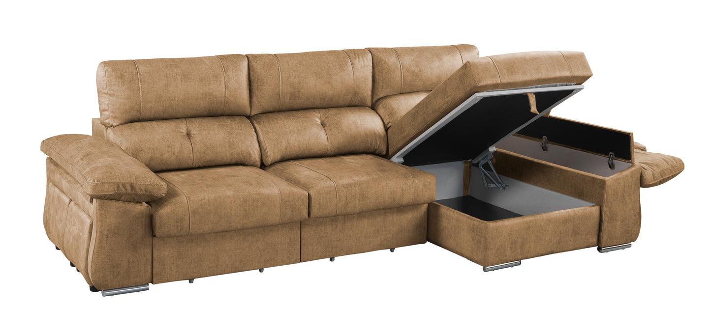 SOFÁ CHAISE LONGUE CON DOBLE ARCÓN Y 2 PUFF AUDI