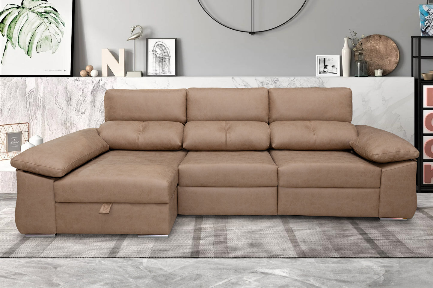 SOFÁ CHAISE LONGUE CON DOBLE ARCÓN Y 2 PUFF AUDI
