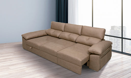 SOFÁ CHAISE LONGUE CON DOBLE ARCÓN Y 2 PUFF AUDI