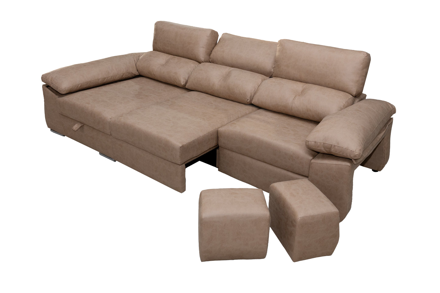 SOFÁ CHAISE LONGUE CON DOBLE ARCÓN Y 2 PUFF AUDI