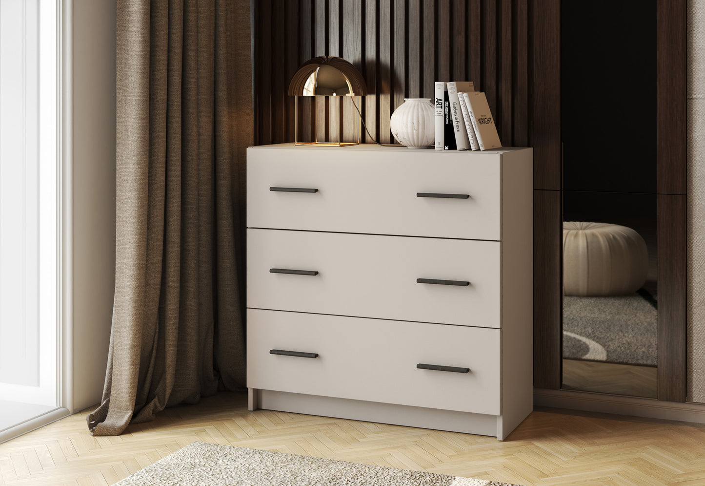 CONJUNTO DE DORMITORIO MODERNO AURA – CABECERO, MESITA Y CÓMODA: DISEÑO ACTUAL, ELEGANCIA Y FUNCIONALIDAD