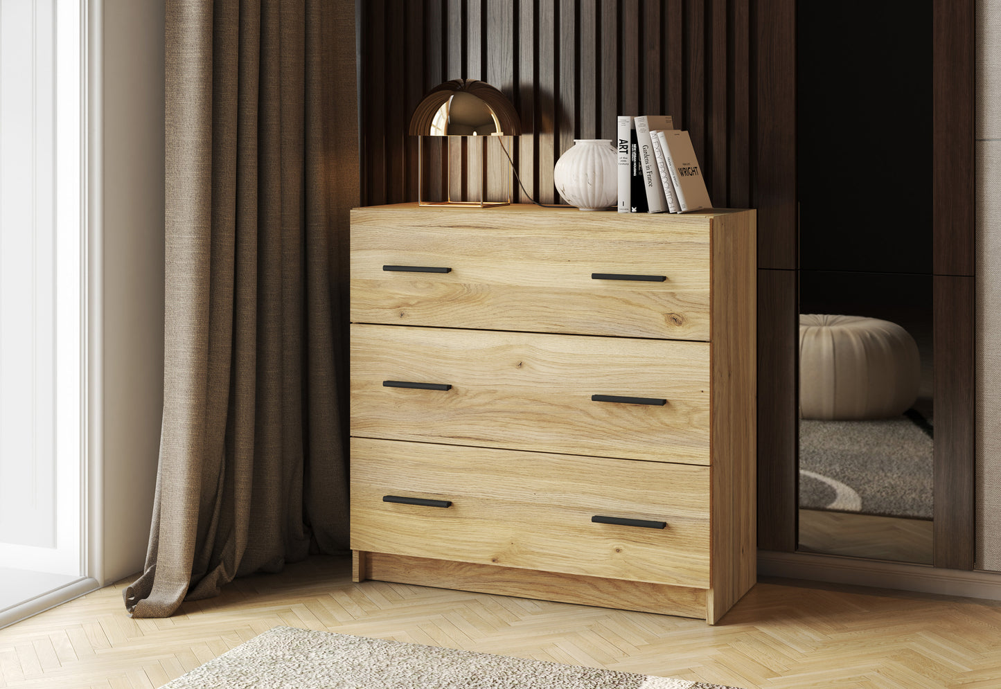CONJUNTO DE DORMITORIO MODERNO AURA – CABECERO, MESITA Y CÓMODA: DISEÑO ACTUAL, ELEGANCIA Y FUNCIONALIDAD