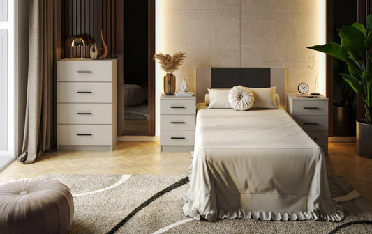 CONJUNTO DE DORMITORIO MODERNO AURA – CABECERO, MESITA Y SINFONIER: DISEÑO ACTUAL, ELEGANCIA Y FUNCIONALIDAD