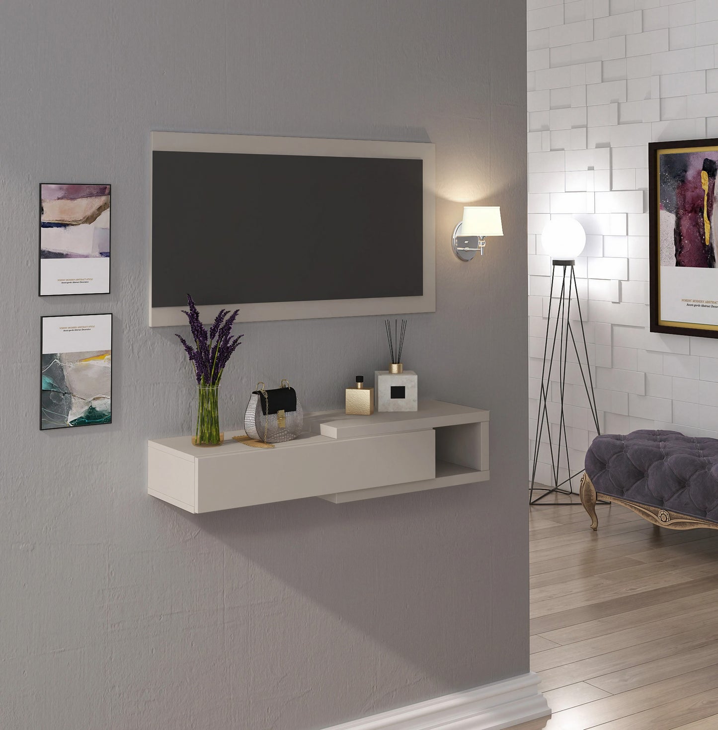 RECIBIDOR HORIZONTAL CON ESPEJO Y CAJÓN – ELEGANCIA Y FUNCIONALIDAD PARA TU ENTRADA