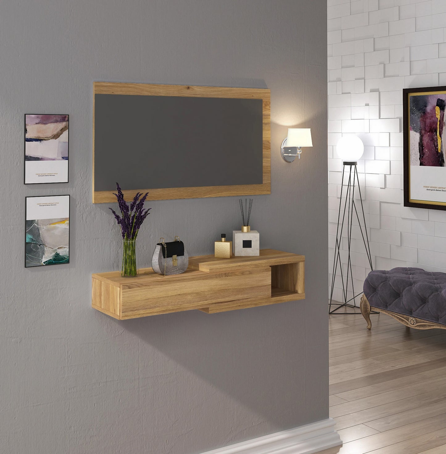 RECIBIDOR HORIZONTAL CON ESPEJO Y CAJÓN – ELEGANCIA Y FUNCIONALIDAD PARA TU ENTRADA
