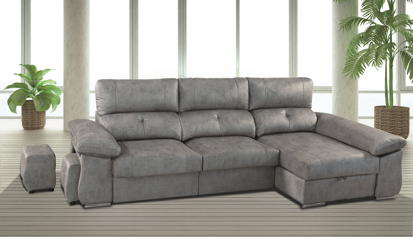SOFÁ CHAISE LONGUE DOBLE ARCÓN, 2 PUFF Y EXTRAÍBLE XL CUPRA