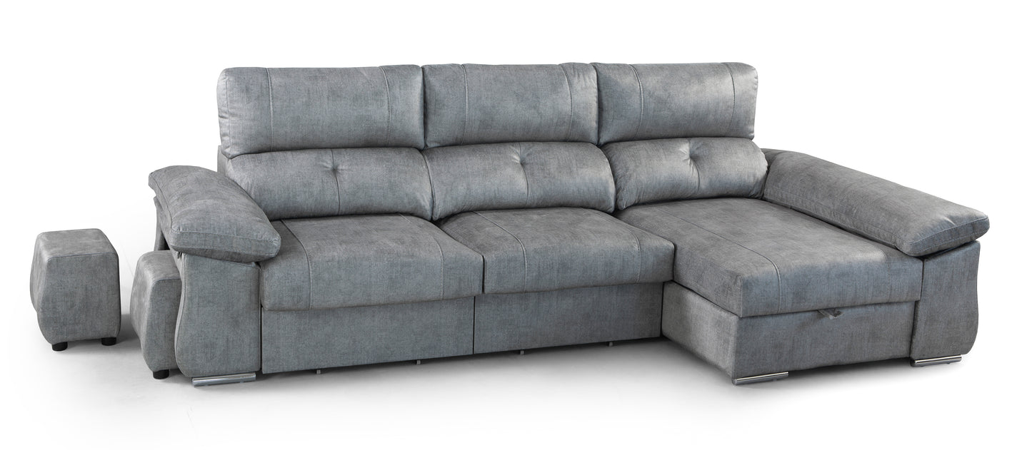 SOFÁ CHAISE LONGUE DOBLE ARCÓN, 2 PUFF Y EXTRAÍBLE XL CUPRA