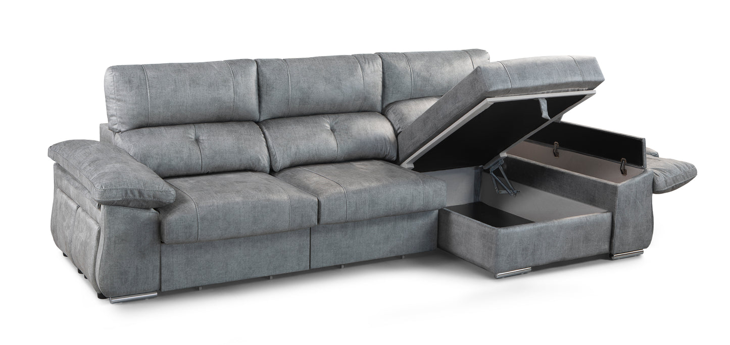 SOFÁ CHAISE LONGUE DOBLE ARCÓN, 2 PUFF Y EXTRAÍBLE XL CUPRA