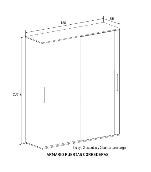 ARMARIO DOS PUERTAS CORREDERAS Gran Capacidad CHELLEN COLOR CAÑÓN