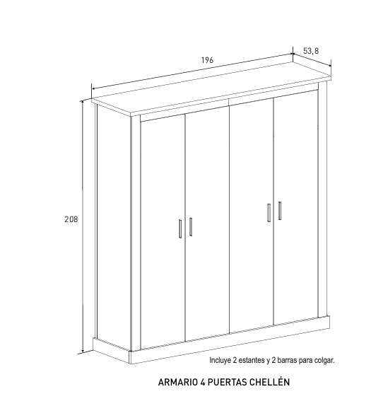 ARMARIO 4 PUERTAS GRAN CAPACIDAD CHELLEN COLOR CAÑÓN