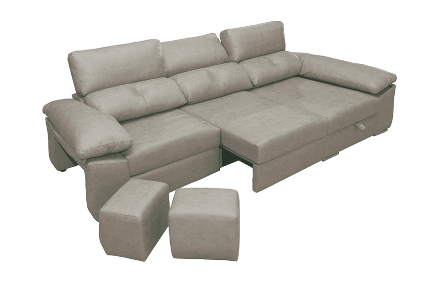SOFÁ CHAISE LONGUE CON DOBLE ARCÓN Y 2 PUFF AUDI