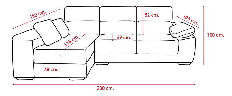SOFÁ CHAISE LONGUE CON DOBLE ARCÓN Y EXTRAÍBLE GREDOS