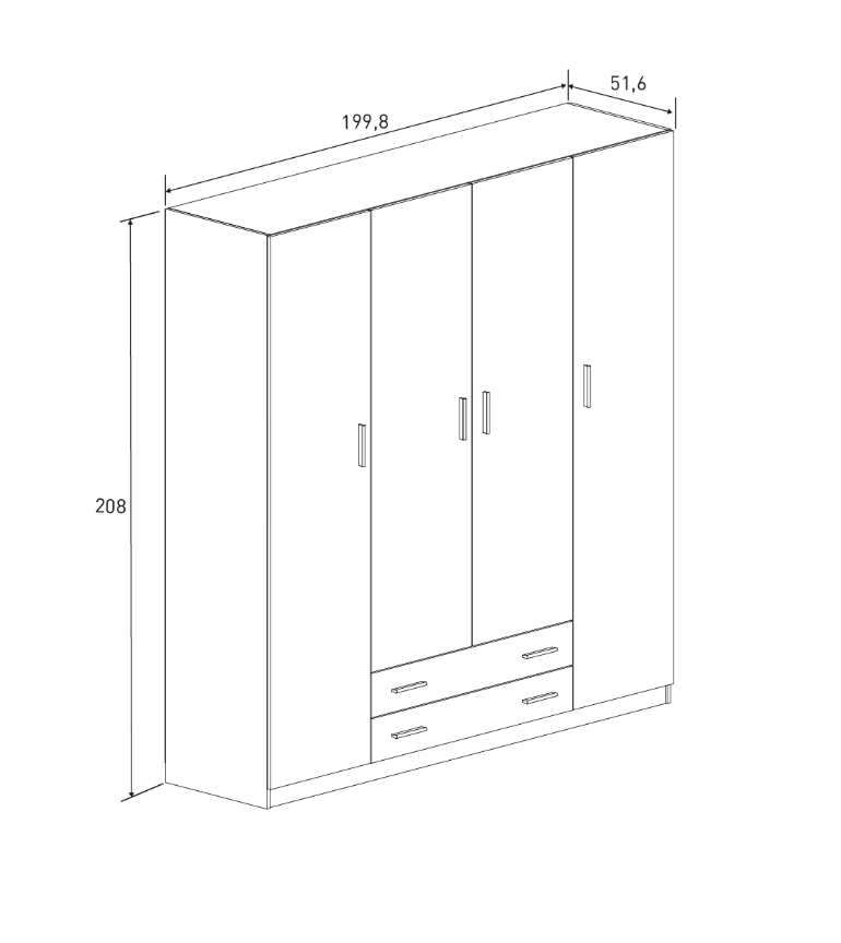 ARMARIO 4 PUERTAS Y 2 CAJONES RAPID CON TIRADORES NEGROS – DISEÑO ELEGANTE Y FUNCIONAL