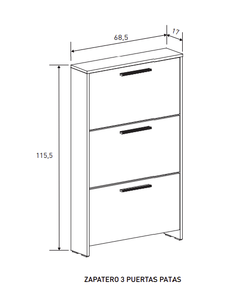 ZAPATERO TRES PUERTAS CON PATAS AURA