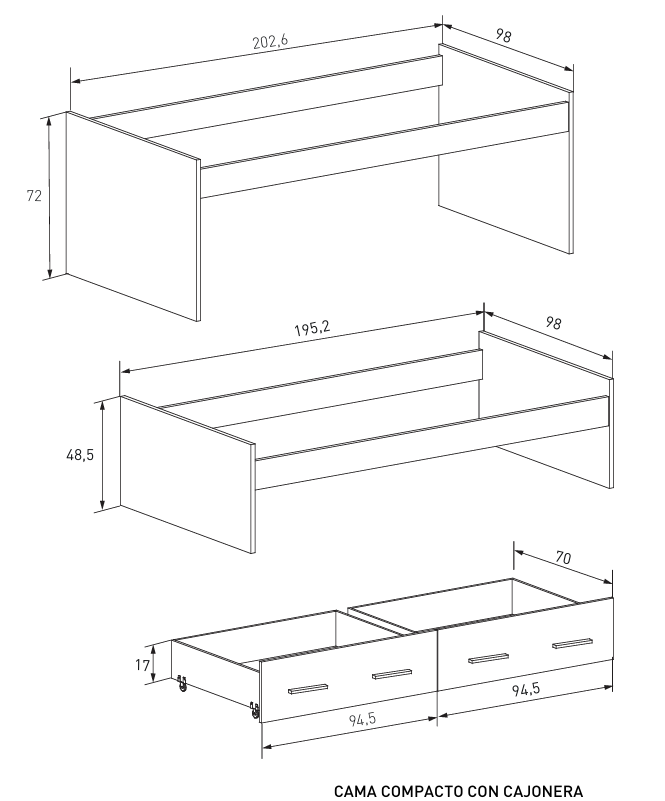DOBLE CAMA CON DOS CAJONES GRANDES AURA – DISEÑO PRÁCTICO Y MODERNO