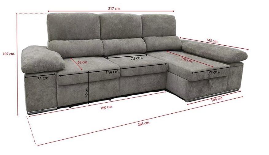 SOFÁ CHAISE LONGUE NADIA CAMA – DOBLE ARCÓN Y 2 TABURETES INTEGRADOS