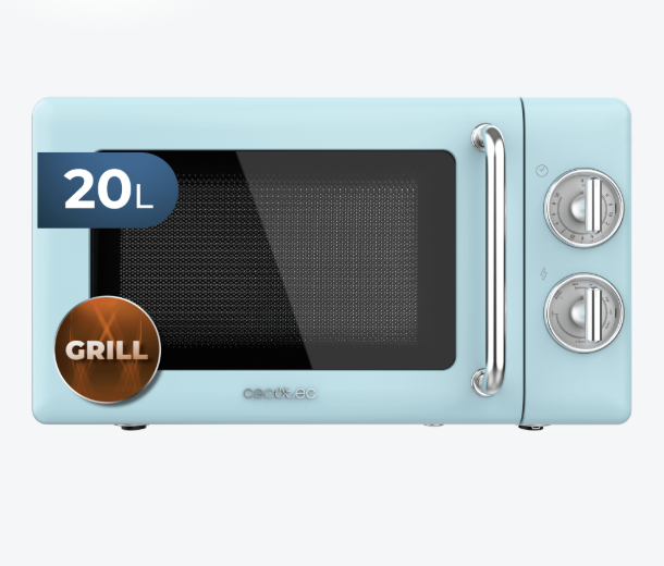 MICROONDAS CON GRILL CECOTEC PROCLEAN 3110 RETRO BLUE 20 L – 700 W – DISEÑO VINTAGE RETRO
