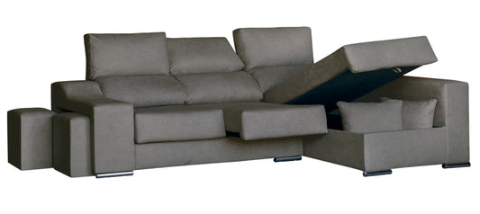 SOFÁ CHAISE LONGUE CON ARCÓN, TABURETES Y COJINES MALAGA