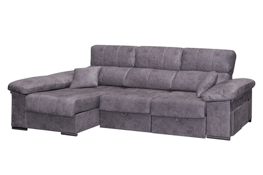 SOFÁ CHAISE LONGUE CAMA CON ARCÓN, 2 PUFF Y COJINES ROMA