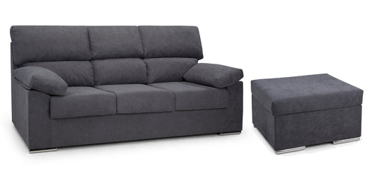 SOFÁ CHAISE LONGUE REVERSIBLE 3 PLAZAS 3 ASIENTOS DE 202 CM LARGO + PUFF XL RUBEN
