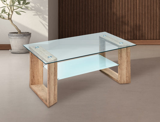 MESA DE CENTRO FIJA CON CRISTAL TARA