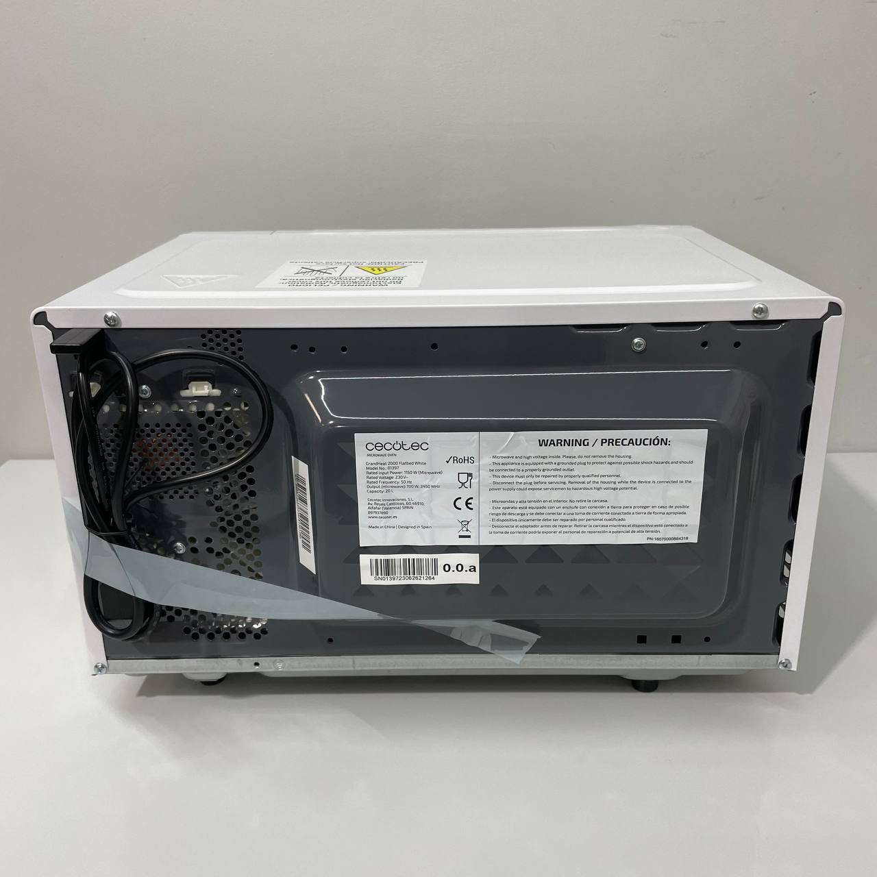 MICROONDAS CECOTEC SIN PLATO GRANDHEAT 2000 FLATBED BLANCO