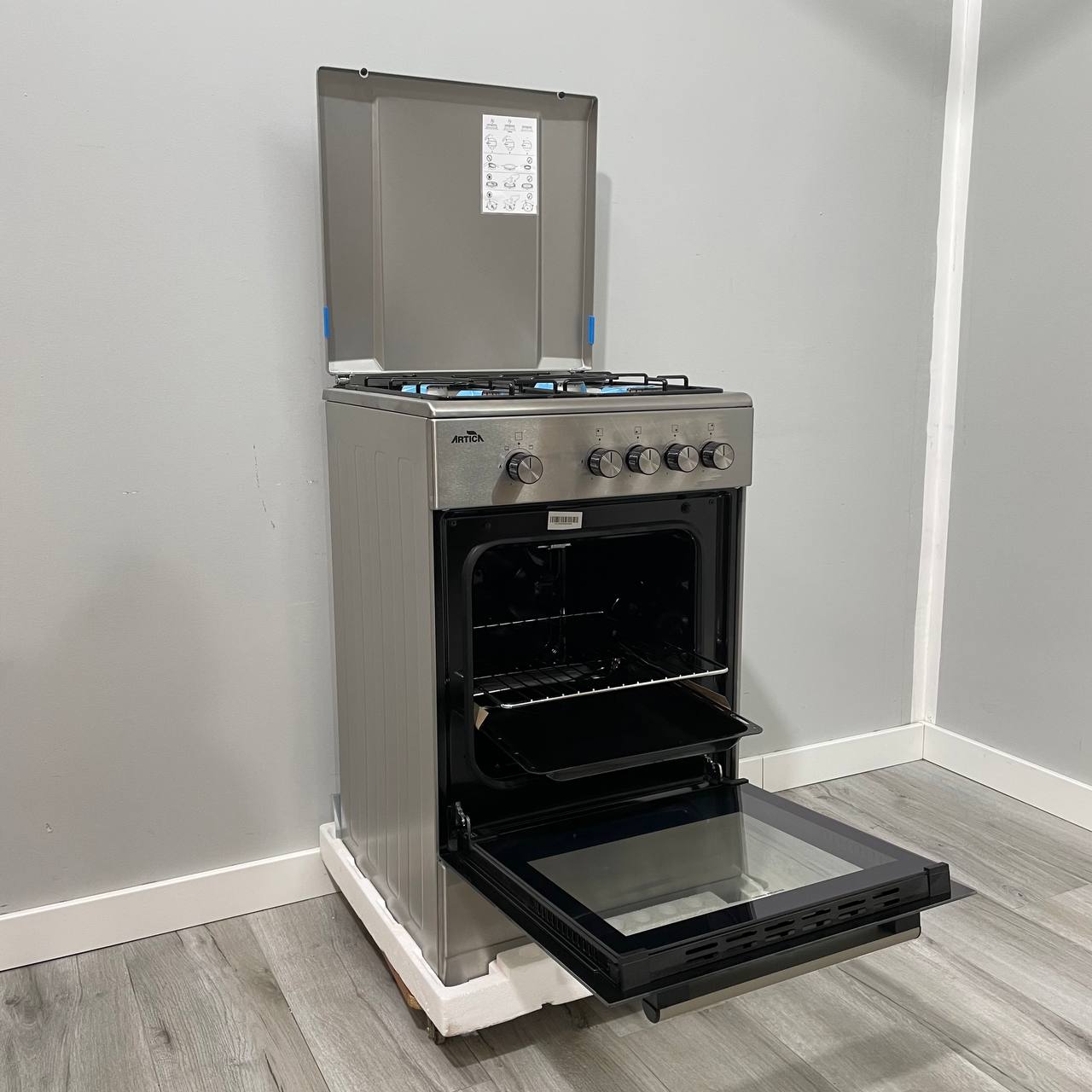 COCINA GAS BUTANO / GAS NATURAL ARTICA, 4 FUEGOS, DOBLE VIDRIO, INOX