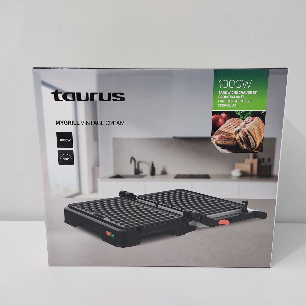 GRILL ELÉCTRICO TAURUS MYGRILL VINTAGE – 1000W, APERTURA 180º, PLACAS 23X14,5CM