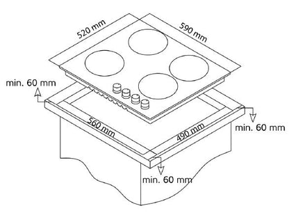 ENCIMERA A GAS ARTICA 60CM – 4 QUEMADORES, ACERO INOX Y ENCENDIDO ELECTRÓNICO
