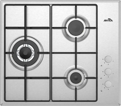 ENCIMERA A GAS ARTICA 60CM – 3 QUEMADORES, ACERO INOX Y ENCENDIDO AUTOMÁTICO