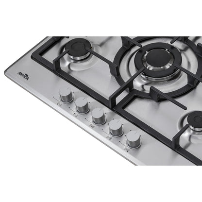 ENCIMERA A GAS ARTICA 70CM – 5 QUEMADORES, ACERO INOX, FORJA Y WOK