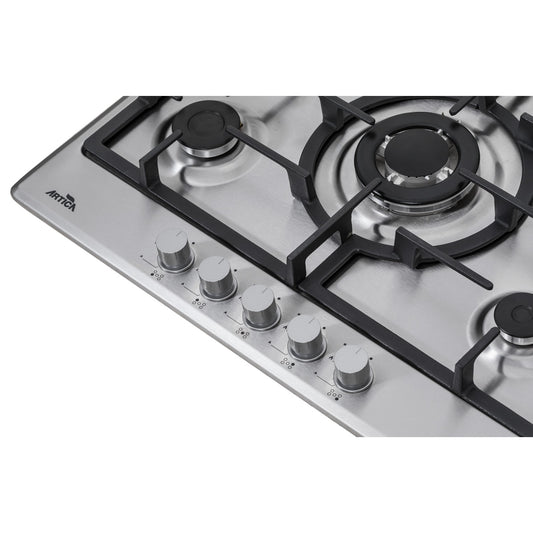 ENCIMERA A GAS ARTICA 70CM – 5 QUEMADORES, ACERO INOX, FORJA Y WOK