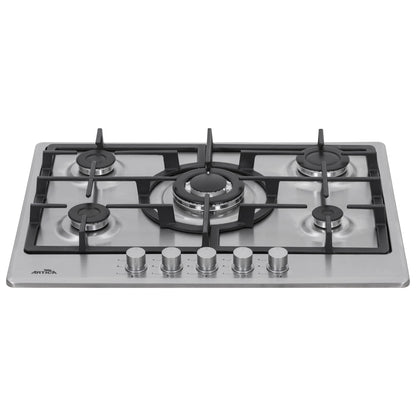 ENCIMERA A GAS ARTICA 70CM – 5 QUEMADORES, ACERO INOX, FORJA Y WOK