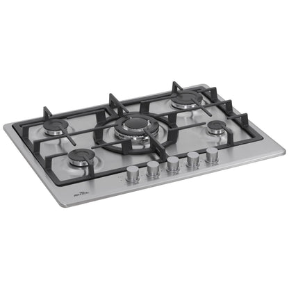 ENCIMERA A GAS ARTICA 70CM – 5 QUEMADORES, ACERO INOX, FORJA Y WOK