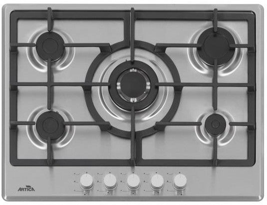 ENCIMERA A GAS ARTICA 70CM – 5 QUEMADORES, ACERO INOX, FORJA Y WOK