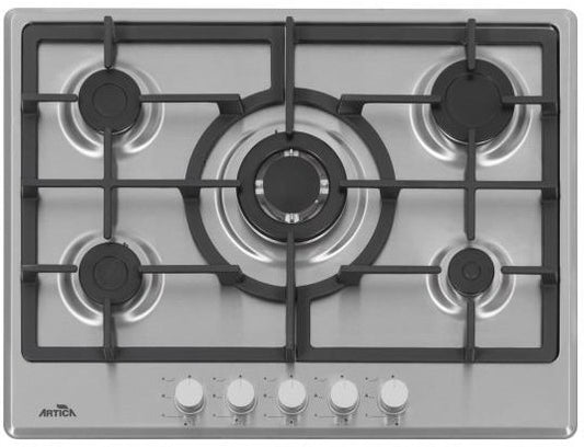 ENCIMERA A GAS ARTICA 70CM – 5 QUEMADORES, ACERO INOX, FORJA Y WOK