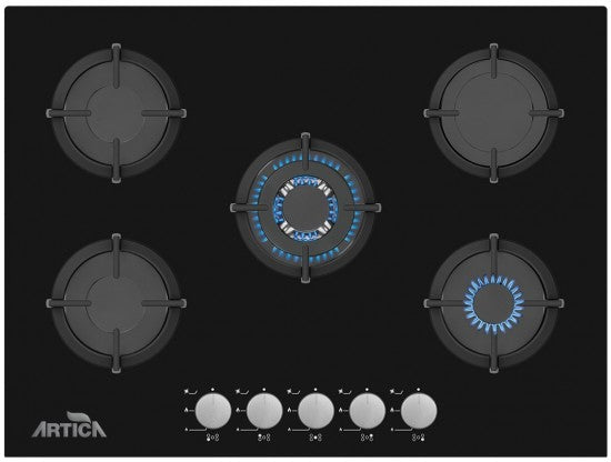 ENCIMERA A GAS ARTICA 70CM – 5 QUEMADORES, CRISTALGAS, ZONA WOK