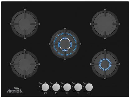 ENCIMERA A GAS ARTICA 70CM – 5 QUEMADORES, CRISTALGAS, ZONA WOK