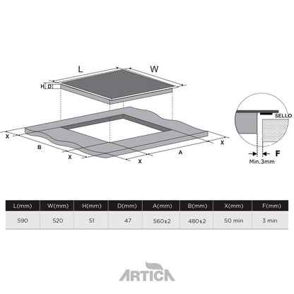 ENCIMERA VITROCERÁMICA ARTICA 60CM – 5700W, 3 ZONAS DE COCCIÓN, TÁCTIL Y BLOQUEO DE SEGURIDAD