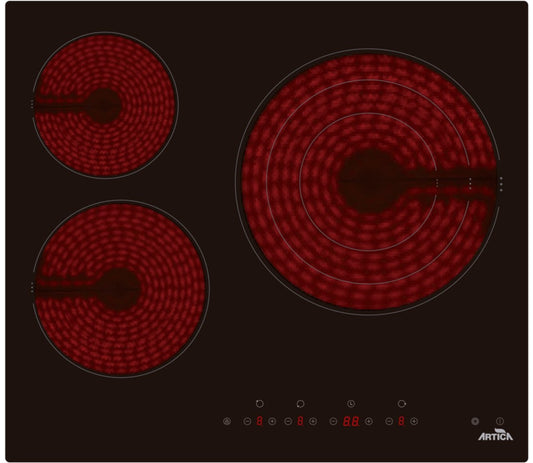 ENCIMERA VITROCERÁMICA ARTICA 60CM – 5700W, 3 ZONAS DE COCCIÓN, TÁCTIL Y BLOQUEO DE SEGURIDAD