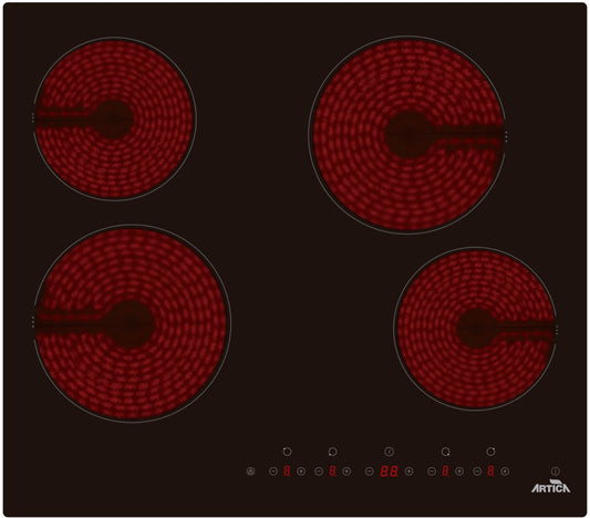 ENCIMERA VITROCERÁMICA ARTICA 60CM – 6000W, 4 ZONAS, TÁCTIL Y BLOQUEO DE SEGURIDAD