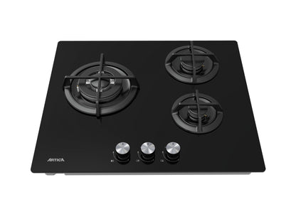 ENCIMERA A GAS ARTICA 60CM – 3 QUEMADORES, CRISTALGAS, FORJA WOK Y SEGURIDAD ANTI-CORTE