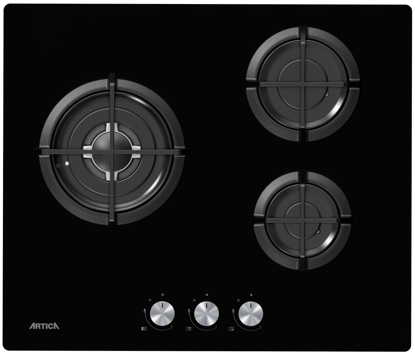 ENCIMERA A GAS ARTICA 60CM – 3 QUEMADORES, CRISTALGAS, FORJA WOK Y SEGURIDAD ANTI-CORTE