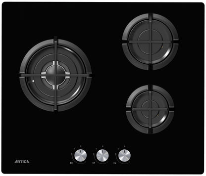 ENCIMERA A GAS ARTICA 60CM – 3 QUEMADORES, CRISTALGAS, FORJA WOK Y SEGURIDAD ANTI-CORTE