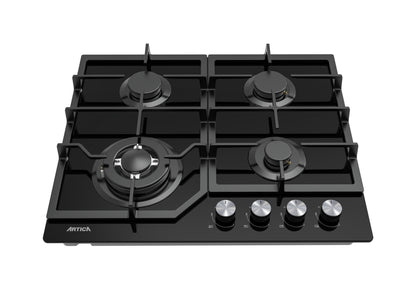 ENCIMERA A GAS ARTICA 60CM – 4 QUEMADORES, CRISTALGAS, FORJA WOK Y SEGURIDAD ANTI-CORTE
