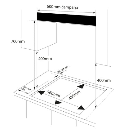 ENCIMERA A GAS ARTICA 60CM – 4 QUEMADORES, CRISTALGAS, FORJA WOK Y SEGURIDAD ANTI-CORTE