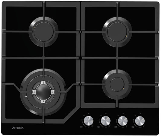 ENCIMERA A GAS ARTICA 60CM – 4 QUEMADORES, CRISTALGAS, FORJA WOK Y SEGURIDAD ANTI-CORTE